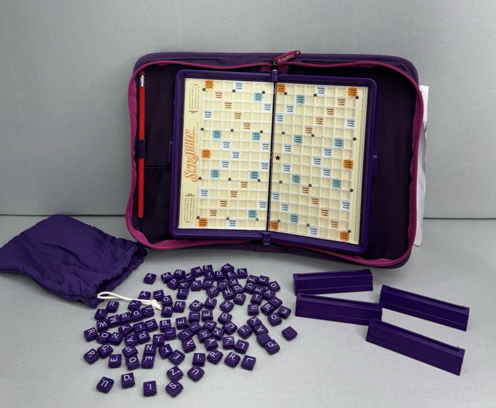 2002 Scrabble Travel Game Purple Complete All Tiles Pocket Edition Hasbro READ